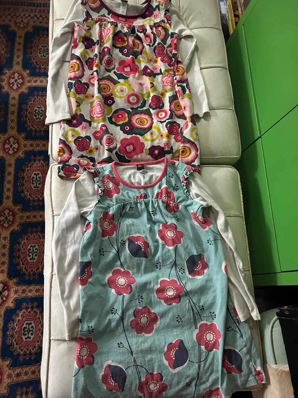 Tea Collection Girls Floral Long-Sleeve Dress lot of 2 Pink, Teal, Cream